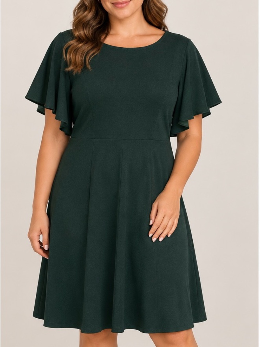 Elegant Dark Green Flutter Sleeve A-Line Dress